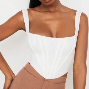 Top corset blanco sin tirantes para mujer, elegante y ajustado, ideal para bodas, eventos o looks formales