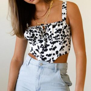 Corset blanco y negro para mujer con cintas decorativas y escote romántico