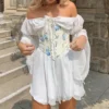 Vestido blanco con corset de encaje para mujer, ideal para bodas, eventos formales y looks románticos