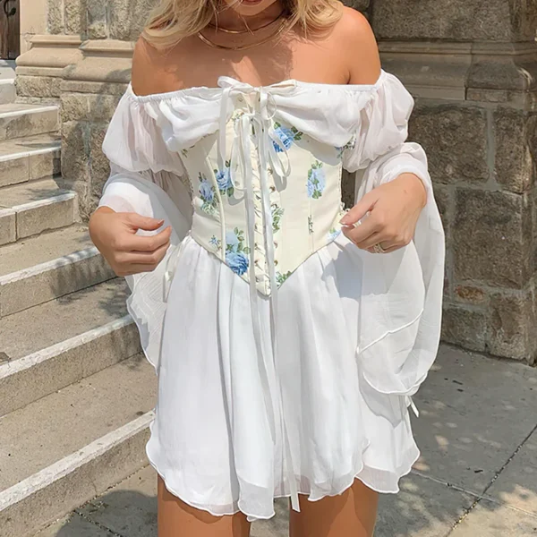 Vestido blanco con corset de encaje para mujer, ideal para bodas, eventos formales y looks románticos