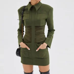 Vestido tipo blazer con corset negro para mujer elegante
