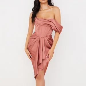 Vestido bustier drapeado para mujer, elegante y sensual, ideal para eventos nocturnos y fiestas especiales con efecto corset favorecedor