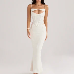 Vestido de cóctel con corset y tirantes para mujer elegante