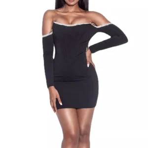 Vestido de cóctel con corset y mangas largas para mujer, elegante y sofisticado, ideal para fiestas y eventos formales