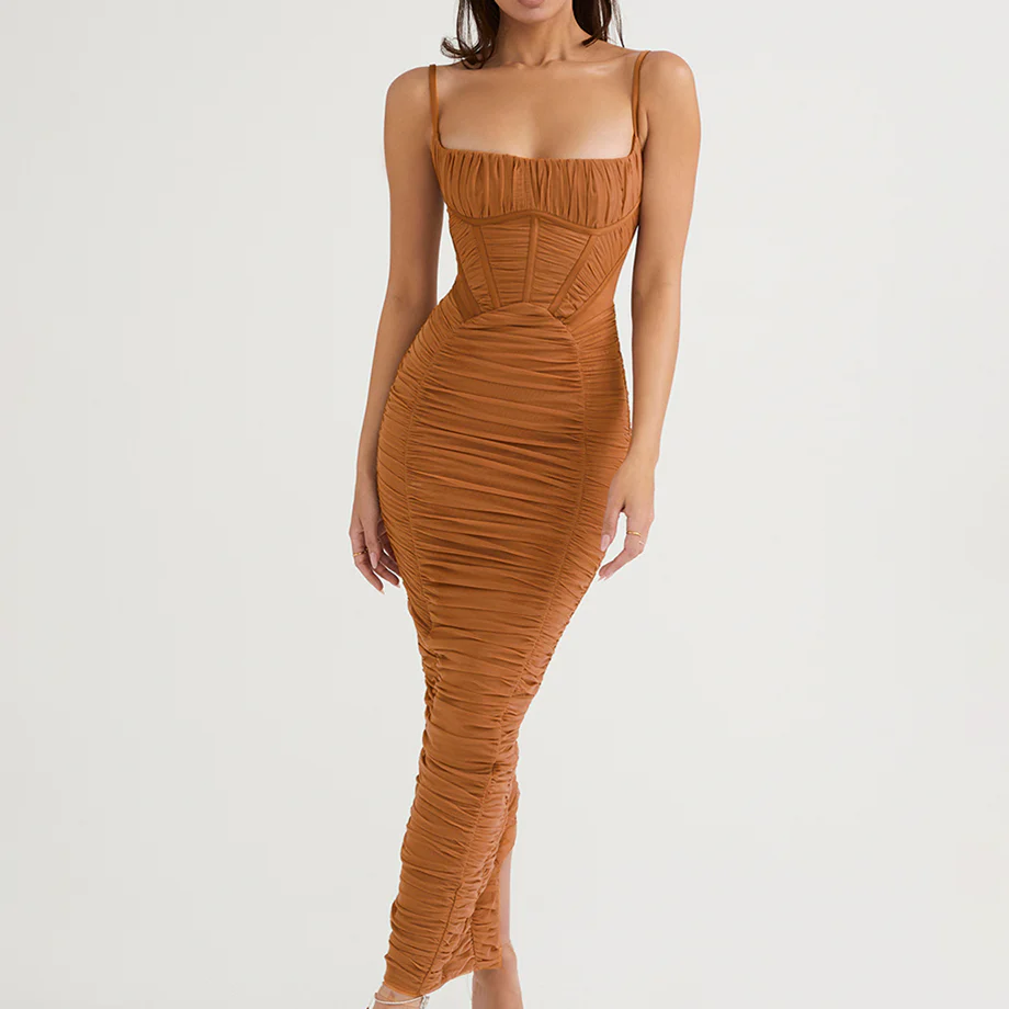 Vestido corset con tirantes finos y escote en V – femenino, ajustado y sensual