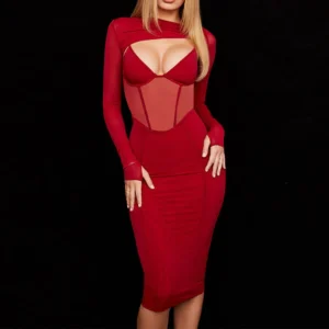 Vestido corset negro de manga larga para mujer – elegante y moldeador