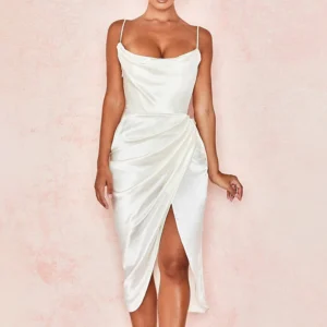 Vestido corset midi con escote favorecedor y falda entallada – elegante y estructurado para eventos y celebraciones