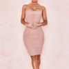 Vestido corset salmón con falda de tul para mujer elegante
