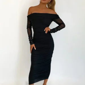 Vestido corset negro con tul transparente para mujer – sensual, ajustado y elegante