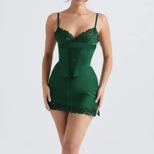 Vestido corto de mujer con corset ajustable y cordones
