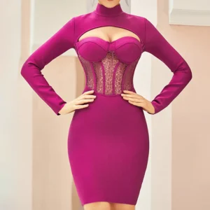 Vestido corset lila con encaje para mujer, elegante y romántico, ideal para eventos de noche, galas o cenas formales