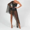 Vestido largo con corset negro para mujer, elegante y ajustado, ideal para galas y eventos especiales