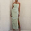 Vestido largo verde con corset para mujer, elegante y favorecedor, ideal para fiestas, galas o eventos formales