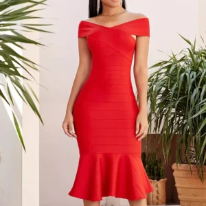 Vestido sirena rojo con corset para mujer, elegante y sensual, ideal para fiestas y eventos formales