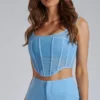 Top bustier azul con tirantes para mujer, ideal para verano y looks urbanos