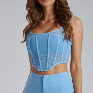 Top bustier azul con tirantes para mujer, ideal para verano y looks urbanos