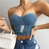 Top bustier de mezclilla sin tirantes para mujer, estilo urbano y ajustado, ideal para looks casuales con actitud