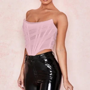 Top bustier rosa para mujer, ajustado y sin tirantes, ideal para looks románticos y sensuales