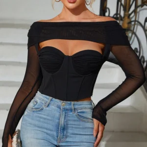 Top bustier de fiesta para mujer, elegante, brillante y estructurado, ideal para eventos nocturnos o celebraciones con glamour