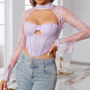 Top corset de manga larga para mujer, elegante, ajustado y estructurado, ideal para looks de noche o temporada otoño/invierno