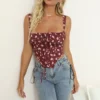 Top corset rojo con flores para mujer, escote corazón y tirantes finos