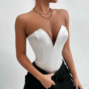 Body bustier blanco para mujer – Prenda tipo corset ajustada y elegante