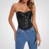 Corset corto negro – Crop top con cordones y varillas para cintura definida