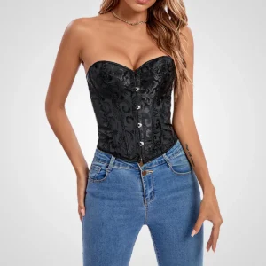 Corset corto negro – Crop top con cordones y varillas para cintura definida