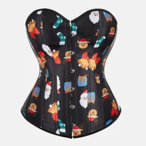 Bustier corset navideño rojo – Lencería de Navidad con peluche blanco, copas formadas y cordones ajustables para mujer