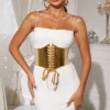 Cinturón corset dorado con cordones – Accesorio moldeador elegante para cintura femenina