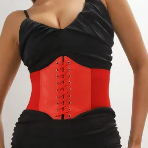 Cinturón corset rojo con cordones – Cinturilla estructurada moldeadora para mujer