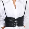 Cinturón corset negro con tirantes – Cintura moldeadora con cordones y diseño urbano para mujer