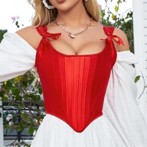Corset rojo con cordones ajustables para mujer – lencería elegante y sensual