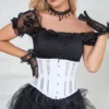 Corset blanco satinado con cordones – Corset de novia elegante con varillas y escote bustier