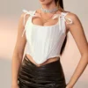 Corset blanco satinado para mujer – Corset elegante con escote corazón y cordones ajustables