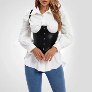 Corset negro con tirantes para mujer – Prenda tipo bustier con varillas y cordones ajustables