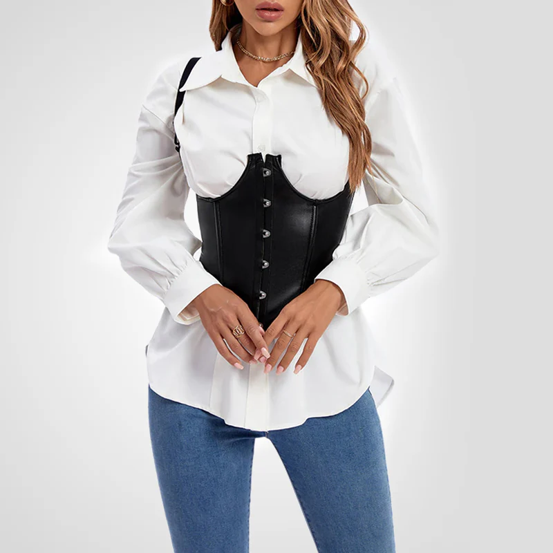 Corset negro con tirantes para mujer – Prenda tipo bustier con varillas y cordones ajustables