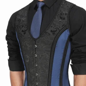 Corset masculino elegante – Diseño estructurado con cierre metálico, cordones traseros y efecto vientre plano