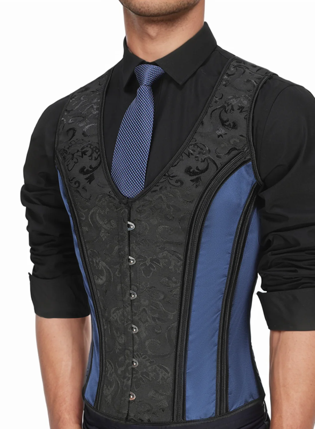Corset masculino elegante – Diseño estructurado con cierre metálico, cordones traseros y efecto vientre plano