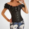 Corset negro con mangas abullonadas – Prenda gótica romántica con escote corazón y cordones ajustables
