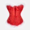 Corset rojo Mamá Noel para mujer – Lencería navideña con varillas, peluche blanco y cordones ajustables