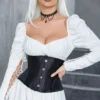 Corset cinturilla de satén negro para mujer – Serre-taille con varillas y cordones ajustables