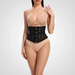 Corset underbust negro con varillas metálicas – Cinturilla ajustable para mujer con cierre busk