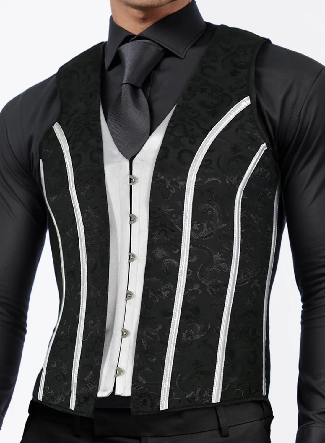 Chaleco corset masculino – Prenda estructurada con cierre frontal y ajuste trasero, estiliza el torso y mejora la postura