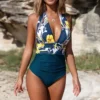 Bañador floral reductor para mujer – Traje de baño moldeador de una pieza con escote cruzado